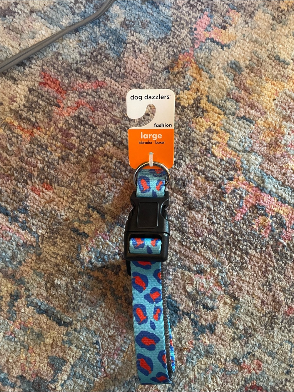 Dog Dazzlers Large Blue & Red Leopard Print Dog Collar